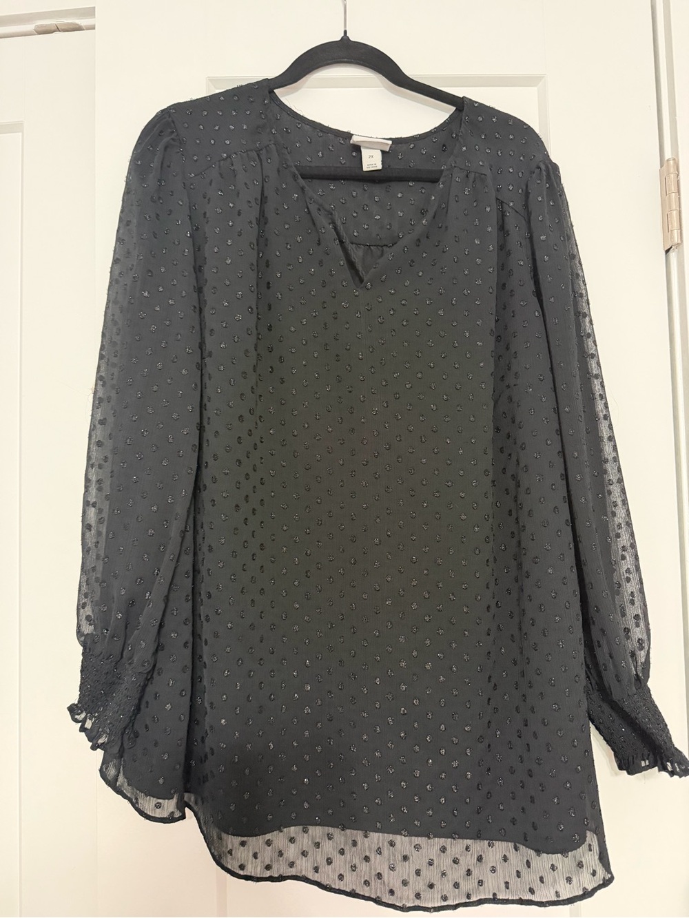 Ava & Viv Black Swiss Dot Long Sleeve Blouse